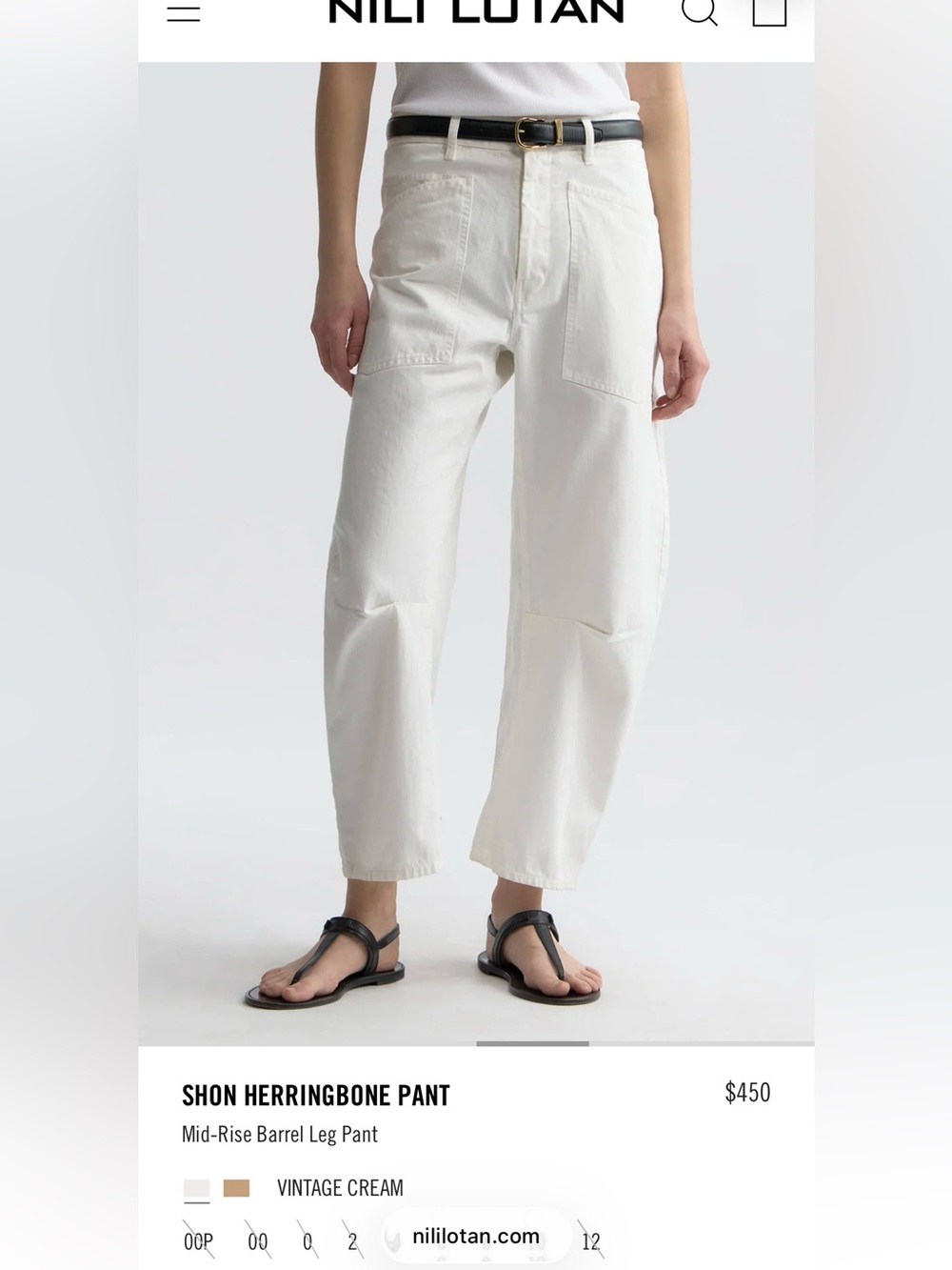 Nili Lotan | Shon Herringbone Pant | Mid-Rise Barrel Leg Pant | Vintage Cream